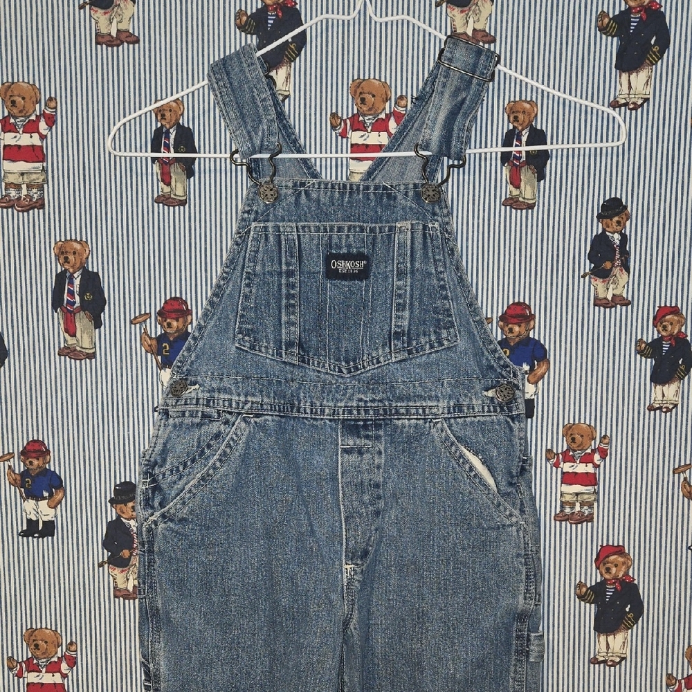 Vintage OshKosh B'gosh Blue Denim Carpenter Overalls for Kids Size 4/4T